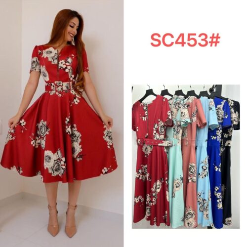 Vestidos floreados faja forrada SC453#