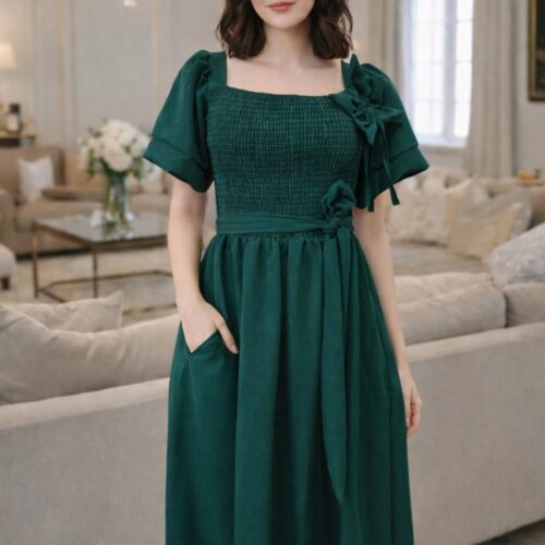 Vestido flor al hombro